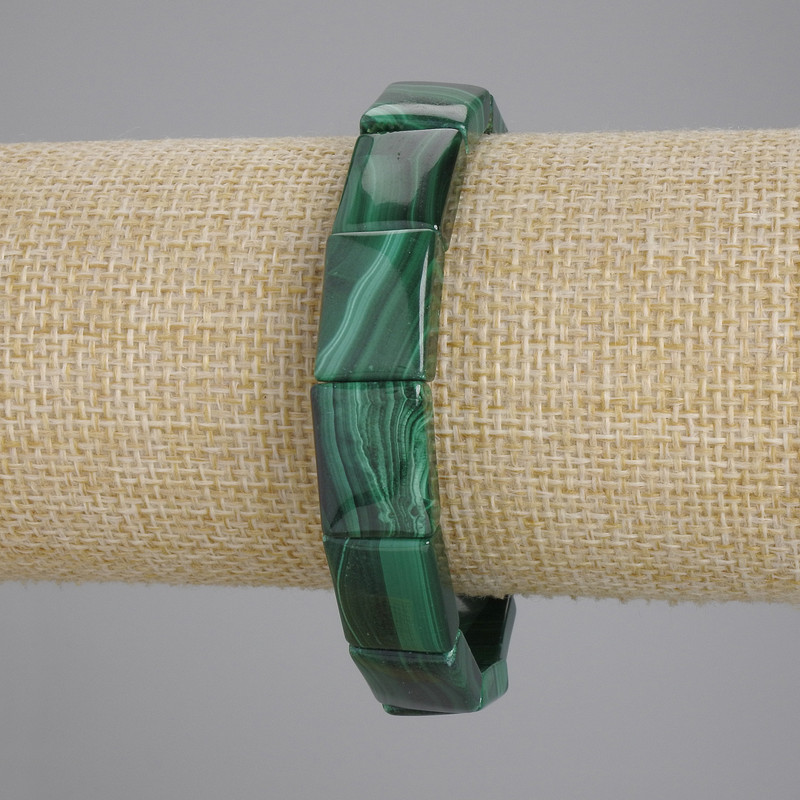 Bransoletka z malachitu, gładkie ogniwa, średnica 16×12 mm, długość 18 cm, na elastycznej nici