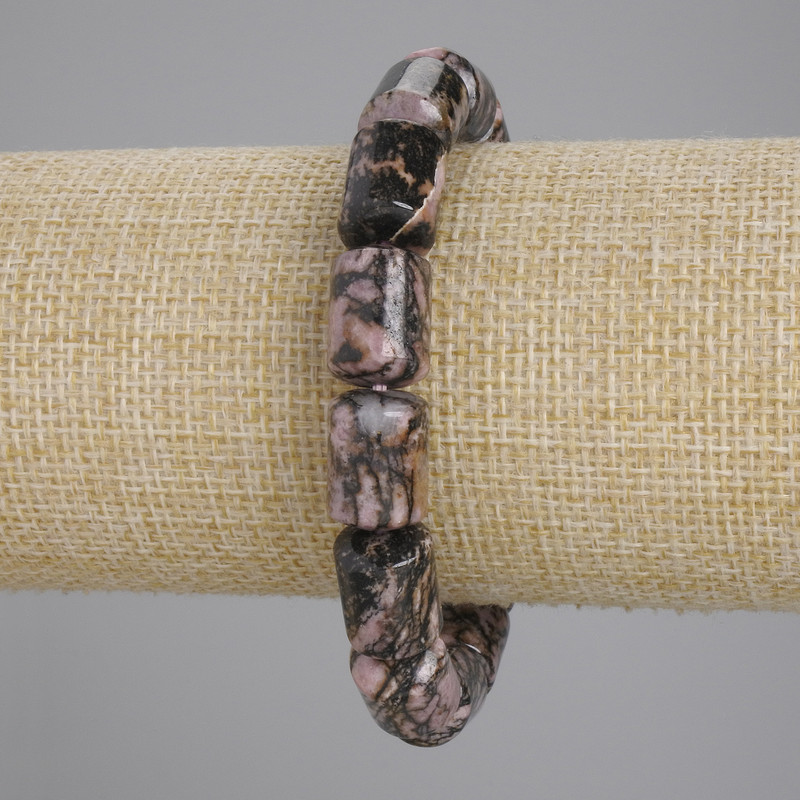 Bransoletka z rodonitu, cylindryczne koraliki 14×10 mm, długość 18 cm, elastyczna
