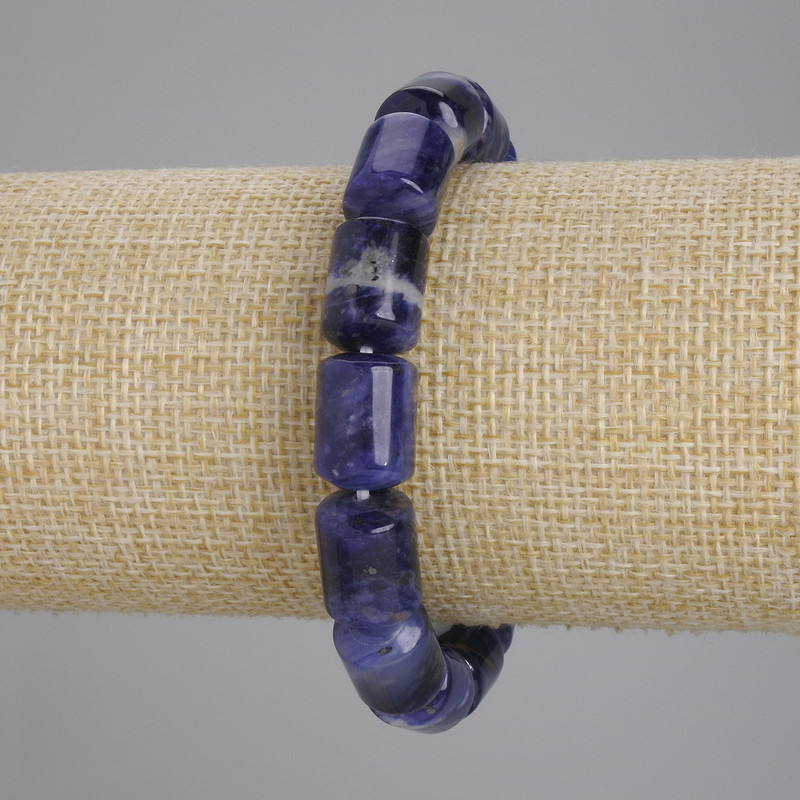 Bransoletka z sodalitu, cylindryczne koraliki o średnicy 14×10 mm, długość ok. 18 cm, elastyczna