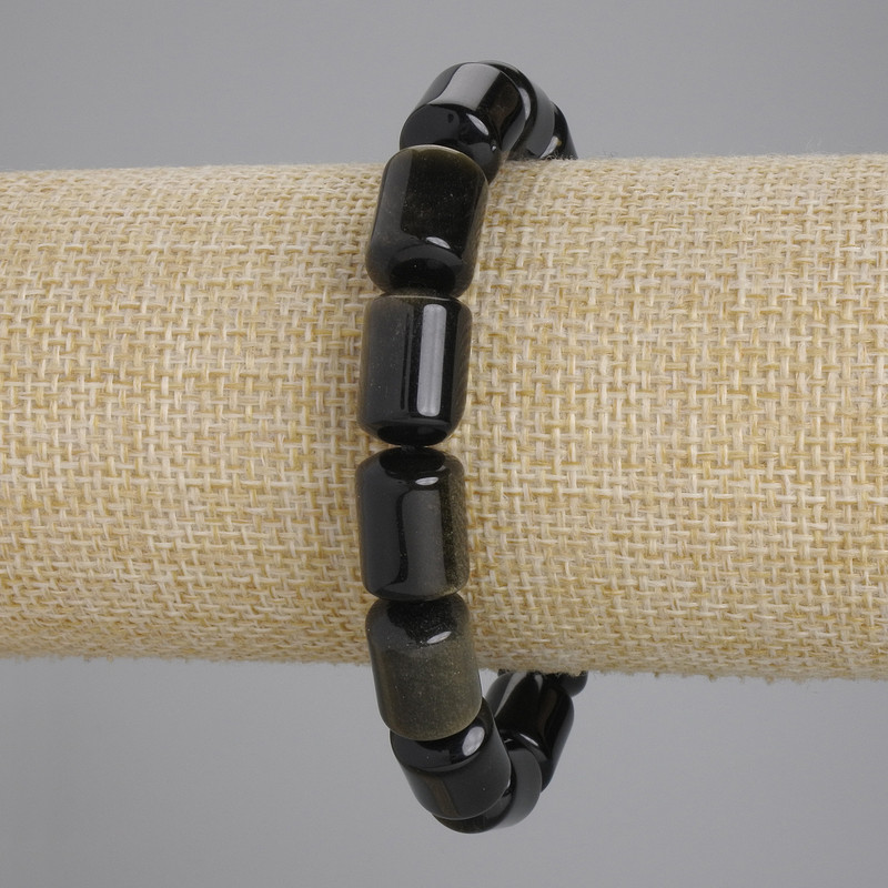 Bransoletka z obsydianu słonecznego – cylindryczne koraliki 14×10 mm, długość 18 cm, elastyczna