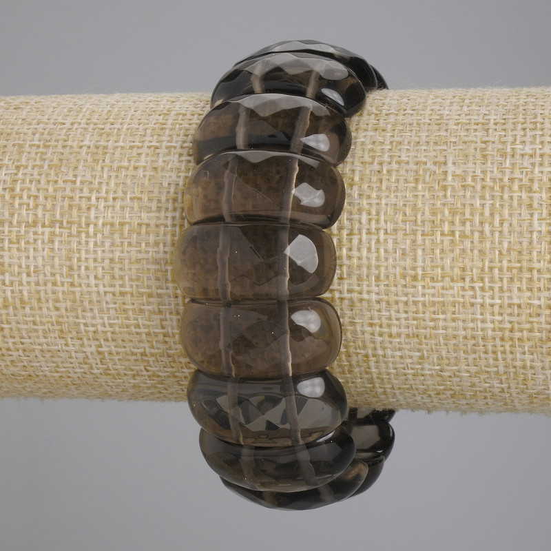 Bransoletka z topazem dymnym, fasetowane ogniwa, średnica 25×11 mm, długość 18 cm, elastyczna