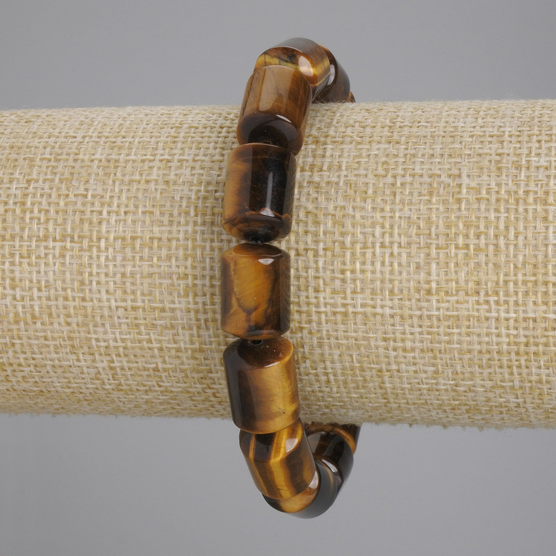 Bransoletka z cylindrycznymi koralikami z tygrysiego oka, średnica 14×10 mm, długość 18 cm, elastyczna
