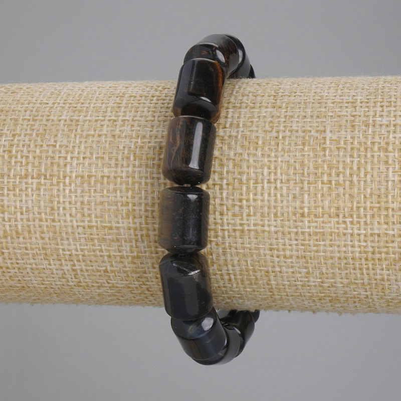 Bransoletka z sokoliego oka i tygrysiego oka, cylindryczne koraliki – średnica 14×10 mm, długość 18 cm +/- elastyczna
