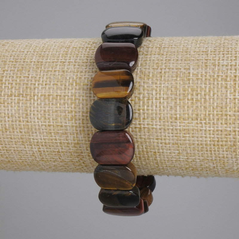 Bransoletka z fasetowanych koralików z tygrzego oka, byczego oka i sokolego oka, średnica 15×10–11 mm, długość 18 cm, elastyczna