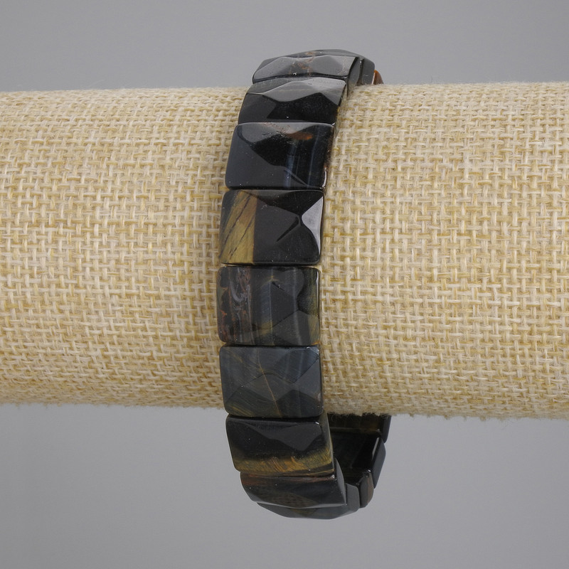 Bransoletka z tygrysiego oka i oka sokoła, fasetowane ogniwo, średnica ok. 15×11 mm, długość ok. 18 cm, na elastycznej gumce