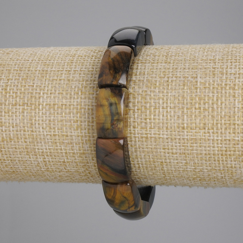 Bransoletka z tygrysiego oka i sokolego oka, gładkie ogniwo, wymiary 17×10 mm ±, długość 18 cm ±, elastyczna