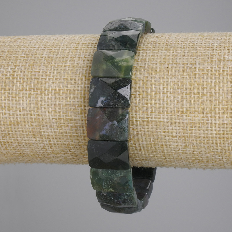 Bransoletka z agatu mechowego, fasetowane ogniwo, średnica 15×11 mm, długość 18 cm, elastyczna