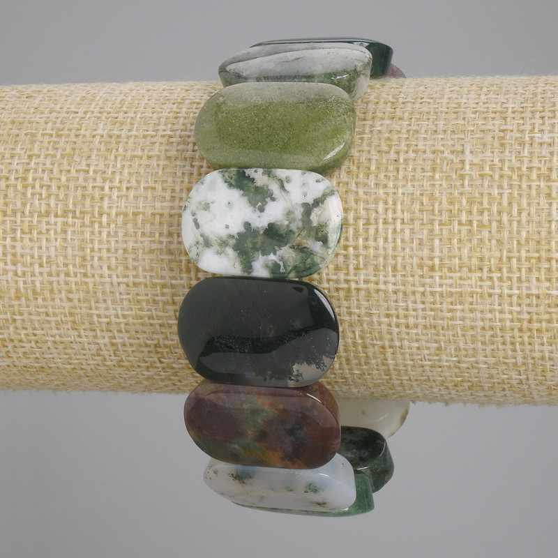 Bransoletka z agatu leśnego – ogniwo 24×16 mm, długość 18 cm, elastyczna