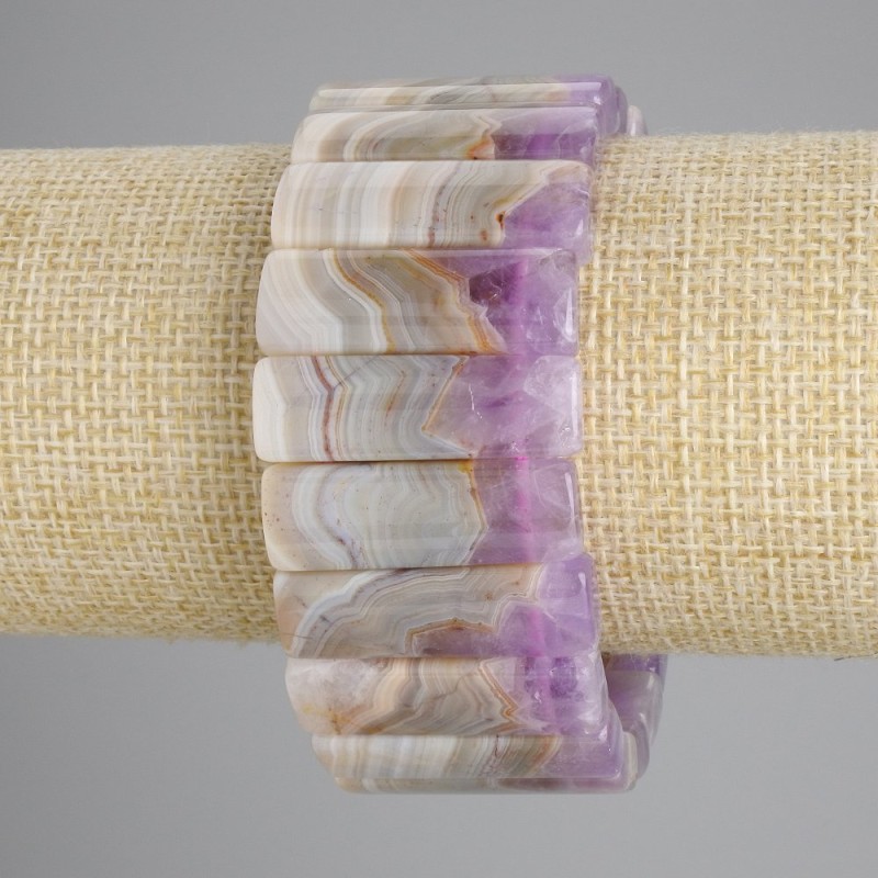 Bransoletka z naturalnego ametystu, gładkie ogniwa, średnica 32×10 mm, długość ok. 18 cm, elastyczna