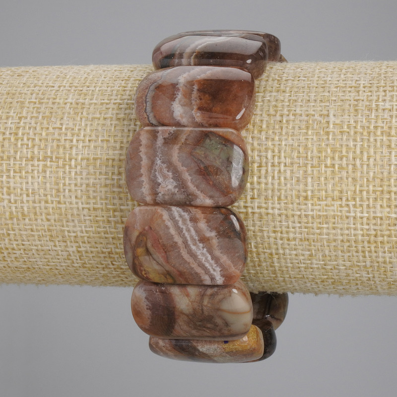 Bransoletka z naturalnego agatu, gładkie ogniwo, średnica 25×16 mm, długość 18 cm ± elastyczna