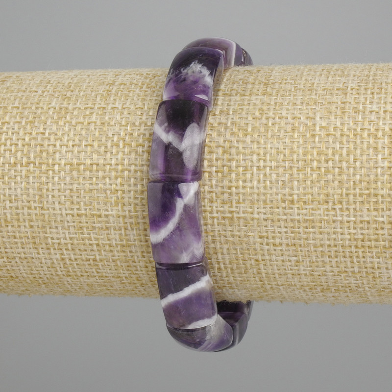 Bransoletka z naturalnym ametystem, gładkie ogniwo, średnica 17×10 mm, 5–11 mm ±, długość 18 cm ±, elastyczna