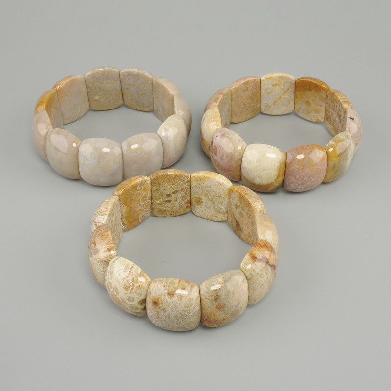 Bransoletka z skamieniałego koralu, ogniwo 25×20 mm, długość 18 cm, elastyczna