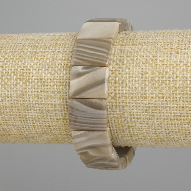 Bransoletka z agatu Botswany, prostokątne ogniwa, średnica 16,5×13 mm, długość 18 cm, elastyczna