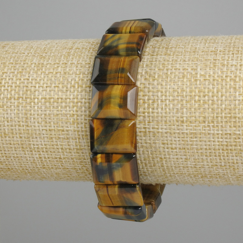 Bransoletka z tygrysiego oka i sokolego oka, prostokątne kamienie, 5×11 mm ±, długość 18 cm ±, elastyczna