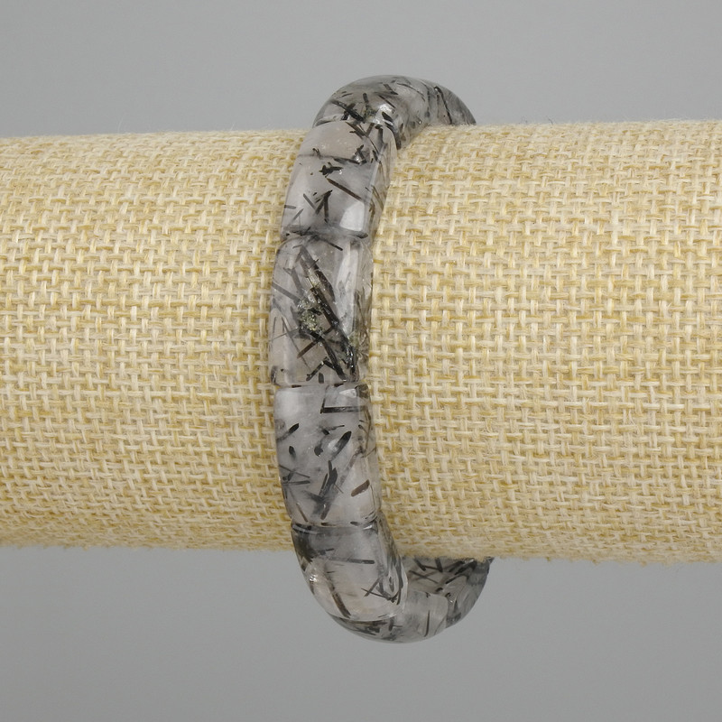 Bransoletka z naturalnego kamienia – kwarc rutylowy włosisty, gładkie ogniwo, średnica 16-17×10-11 mm, długość 18 cm ±, elastyczna