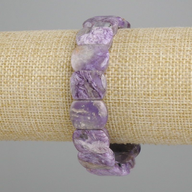 Bransoletka z naturalnym charoitem, gładkie ogniwo, średnica 16×12 mm, długość 18 cm ±, na elastycznej gumce