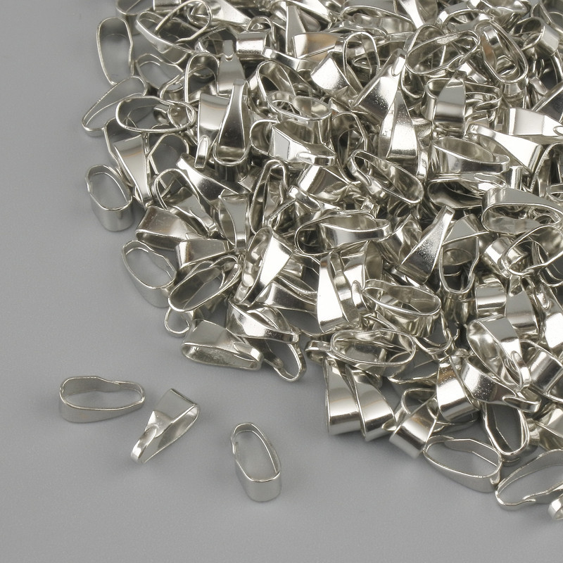 Furnitura jubilerska - Uchwyt do zawieszki, podkulonik, średnica otworu 3 mm ±, długość 7 mm ±, kolor metalu srebrny, opakowanie 18 g +