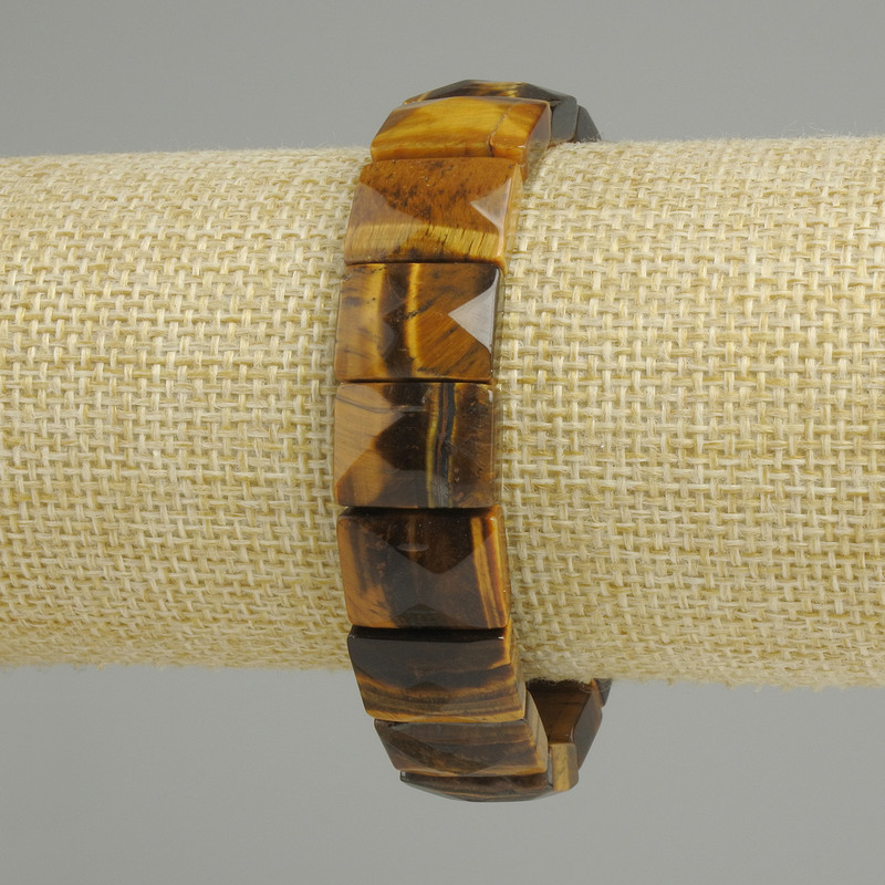 Bransoletka z tygrysiego oka, prostokątne fasetowane ogniwa, wymiary 15 x 11 mm, długość 18 cm (elastyczna)