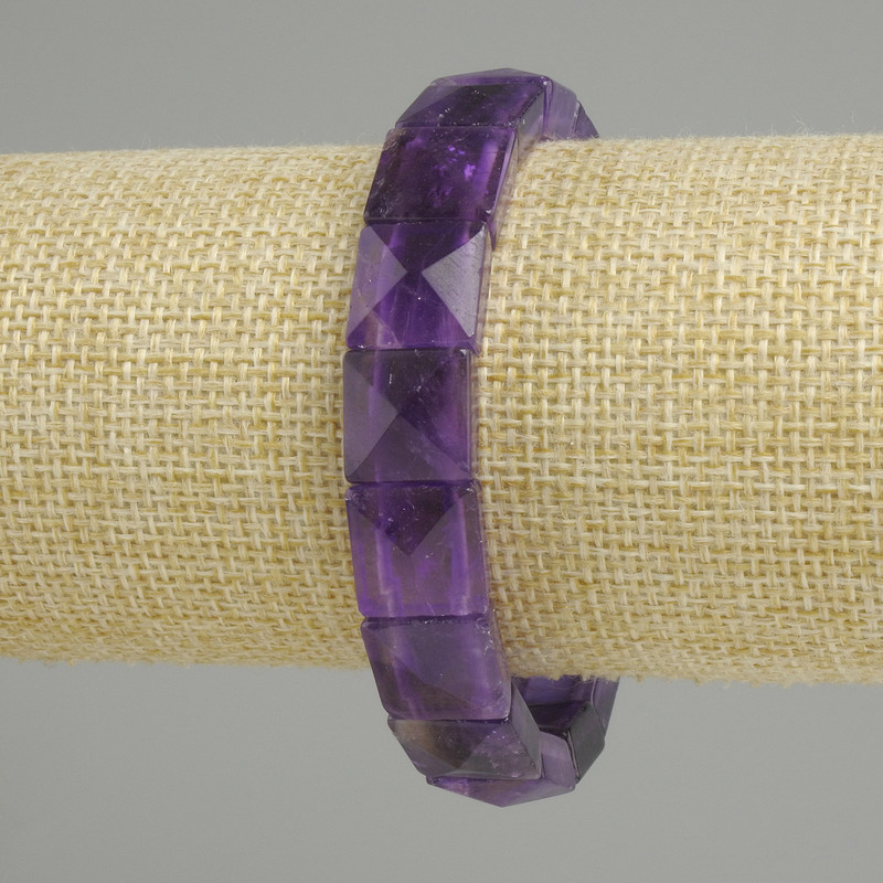 Bransoletka z ametystu szlifowanego kwadratowego, średnica 12×12 mm, długość 18 cm (rozciągliwa)