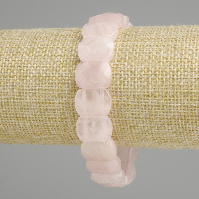 Bransoletka z różowego kwarcu, fasetowane ogniwa, długość 18 cm (elastyczna)