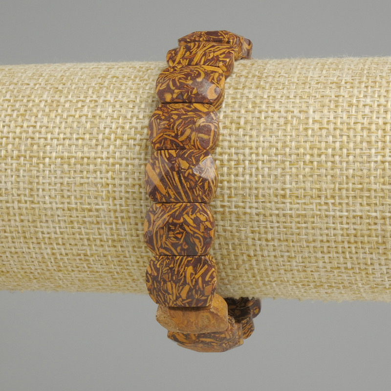 Bransoletka z drewnianego jaspisu, fasetowane ogniwa, średnica około 14×10 mm, 5 mm ±, długość 18 cm (elastyczna)