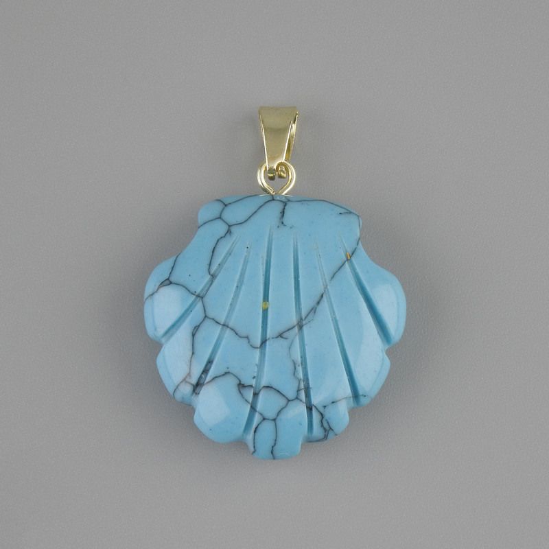 Wisiorek Muszla Turkus 22×22×mm±, długość 30 mm+