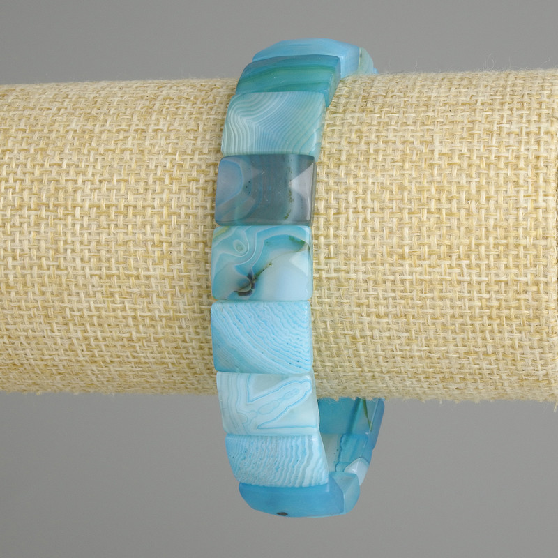 Bransoletka z agatu błękitnego, fasetowane ogniwa, średnica 15×11 mm, długość 18 cm ±, elastyczna