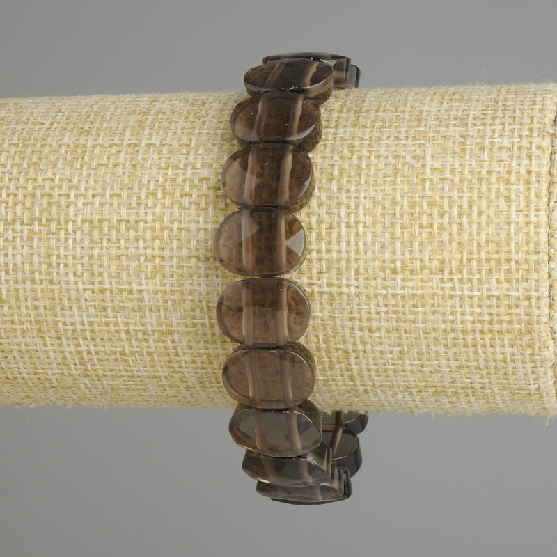 Bransoletka z topazu dymnego, fasetowane ogniwa, średnica 14×10 mm ±, długość 18 cm ±, na gumce elastycznej