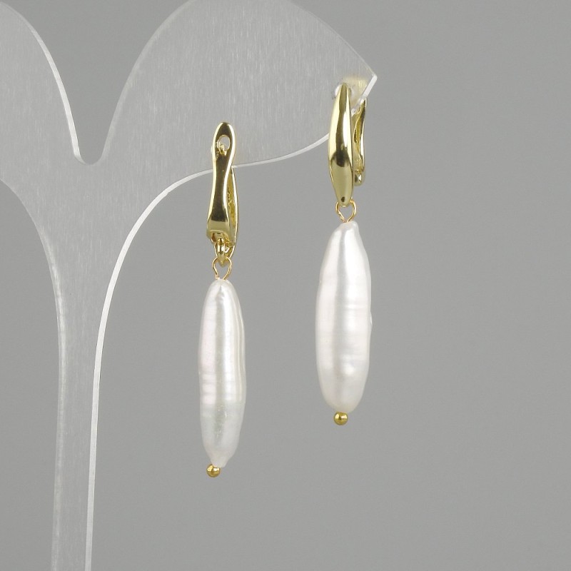 Kolczyki z barokowymi perłami 25×6, 5 mm ±, długość 43 mm ±