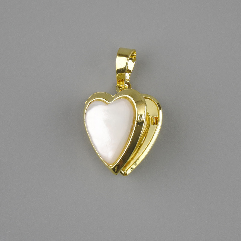 Wisiorek Serce pod zdjęcie z masy perłowej, średnica 17×18 mm, długość 28 mm, złoty metal