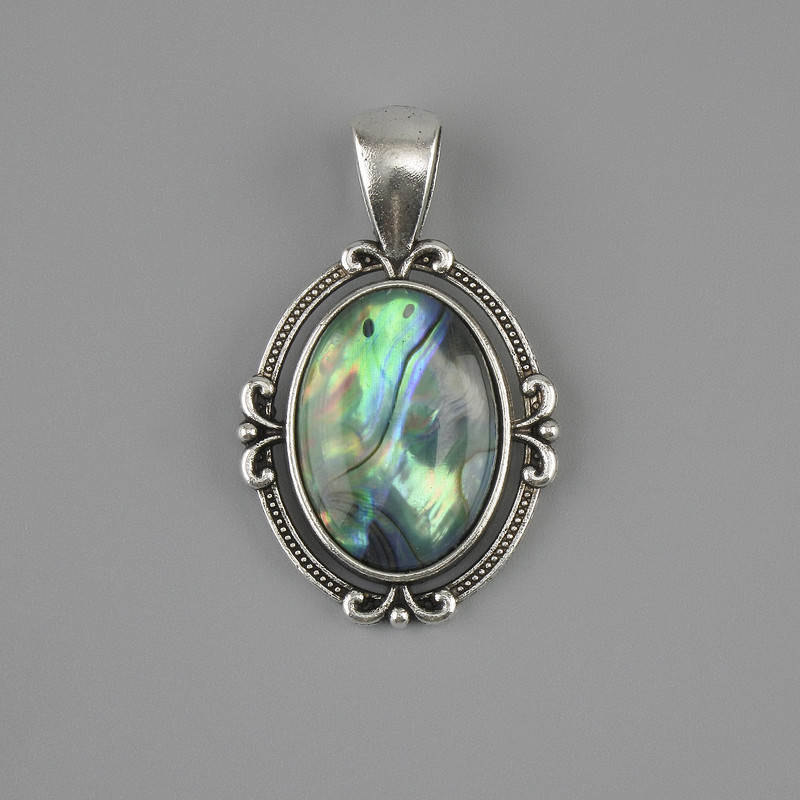 Wisiorek z chalcedonem 34×21 mm ± srebrzysty metal