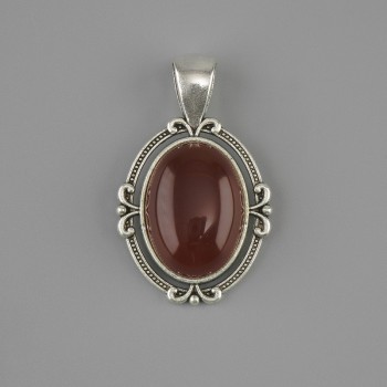 Wisiorek z karneolu 34×21 mm ± srebrzysty metal