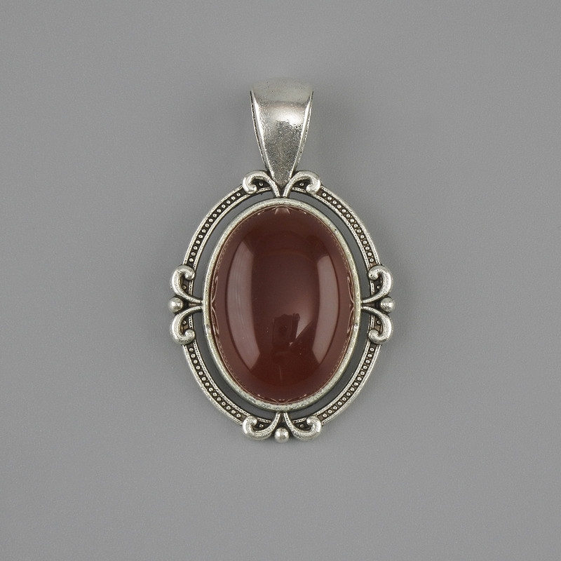 Wisiorek z karneolu 34×21 mm ± srebrzysty metal