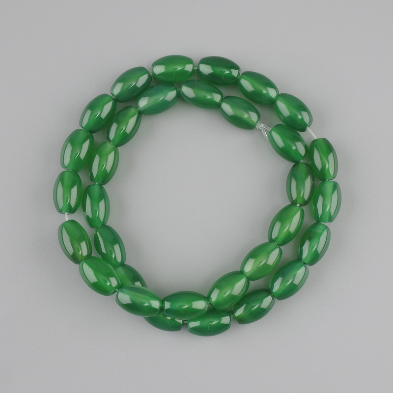 Koraliki z chryzoprazu w ziarnie, średnica 12×7 mm, 5–8 mm ±, długość 38 cm ± na nitce