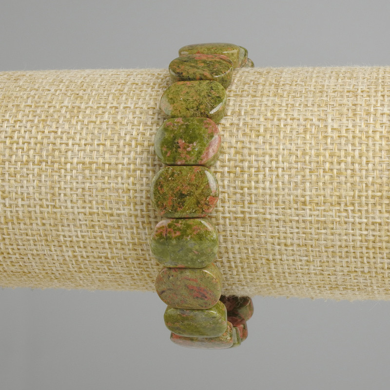 Bransoletka z jaspisu heliotropu, gładkie ogniwo, średnica 14×10 mm, długość 18 cm, elastyczna