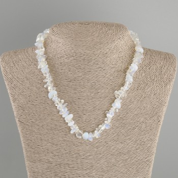 Naszyjnik z kamienia księżycowego Opalit – drobiny, średnica 7–10 mm, 5×3–4 mm, 5 mm ±, długość 40 cm + 5 cm przedłużający łańcuszek