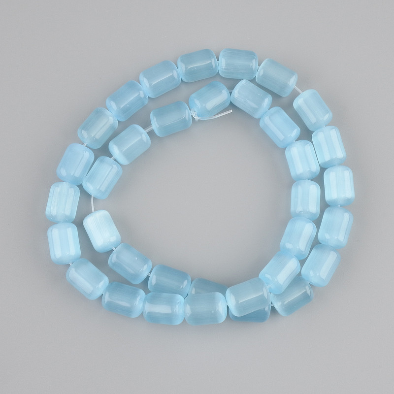 Koraliki niebieskie kocie oko cylindryczne, średnica 10,5-11×8 mm, długość 38 cm ± na żyłce