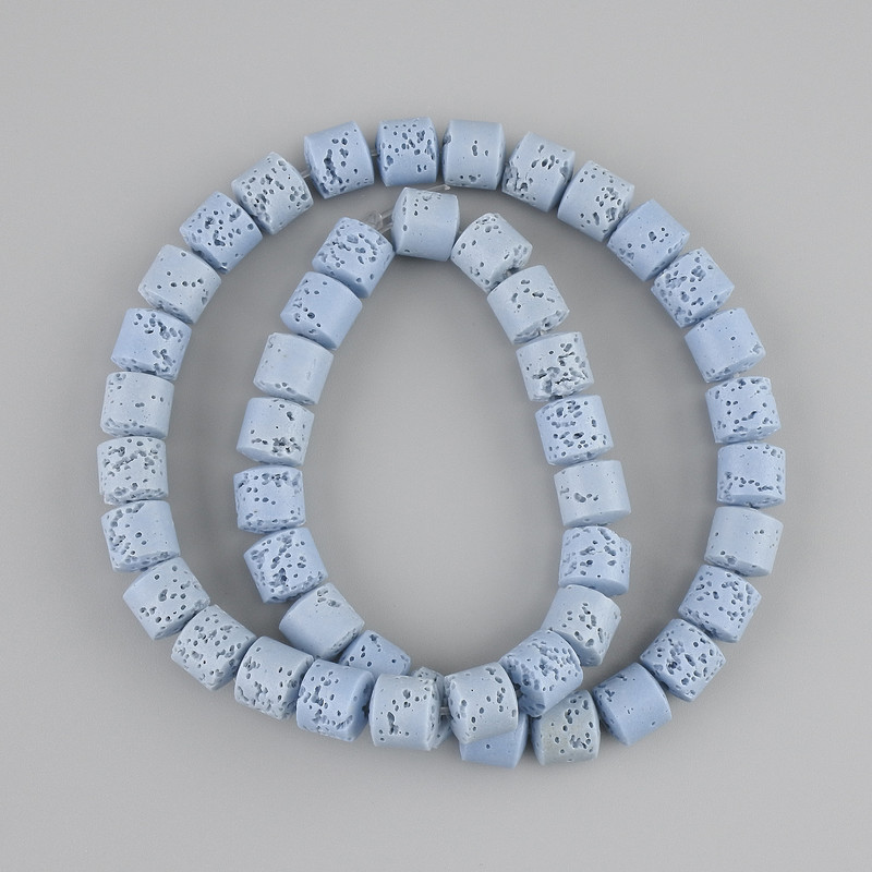 Koraliki z niebieskiej lawy wulkanicznej cylindryczne, średnica 8×8 mm, na żyłce, długość 38 cm+