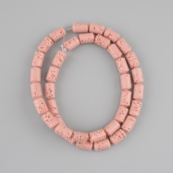 Koraliki z lawy wulkanicznej różowe cylindryczne 10×6 mm ±, na żyłce, długość 38 cm+
