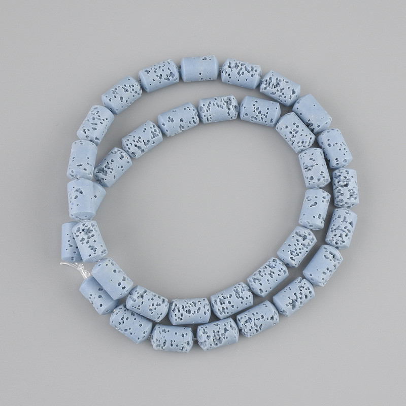Koraliki cylindryczne z błękitnej lawy wulkanicznej, średnica 10×6 mm ± na nitce, długość 38 cm+