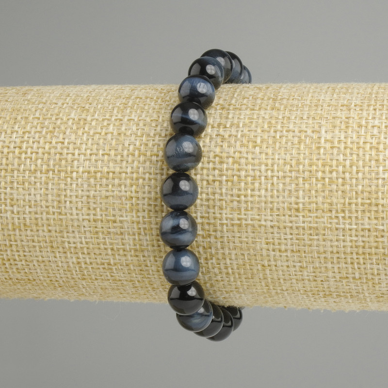 Bransoletka z naturalnym kamieniem oko sokolowe, gładkie kulki, średnica 8 mm, długość 18 cm, elastyczna