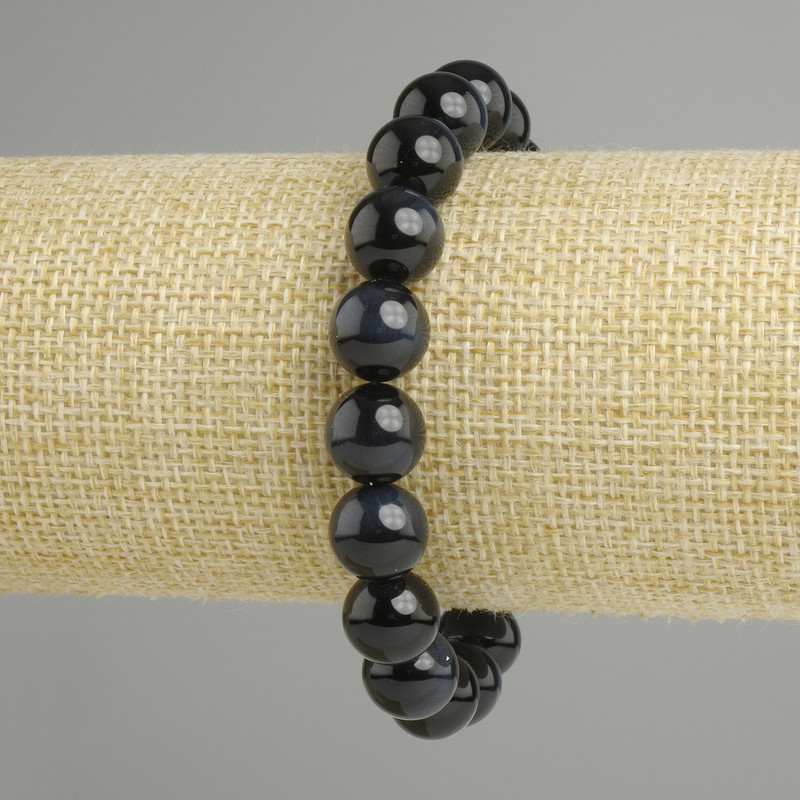 Bransoletka z naturalnym kamieniem oka sokoła, gładkie kulki, średnica 10 mm, długość 18 cm, elastyczna