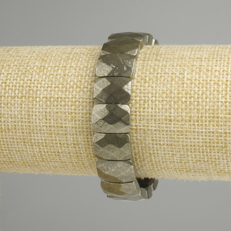Bransoletka z pirytu fasetowane prostokątne ogniwa 14×10 mm, długość 18 cm, elastyczna