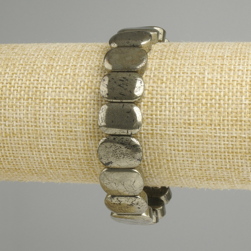 Bransoleta pirytu, gładkie zaokrąglone ogniwa 15×10 mm, długość 18 cm, elastyczna