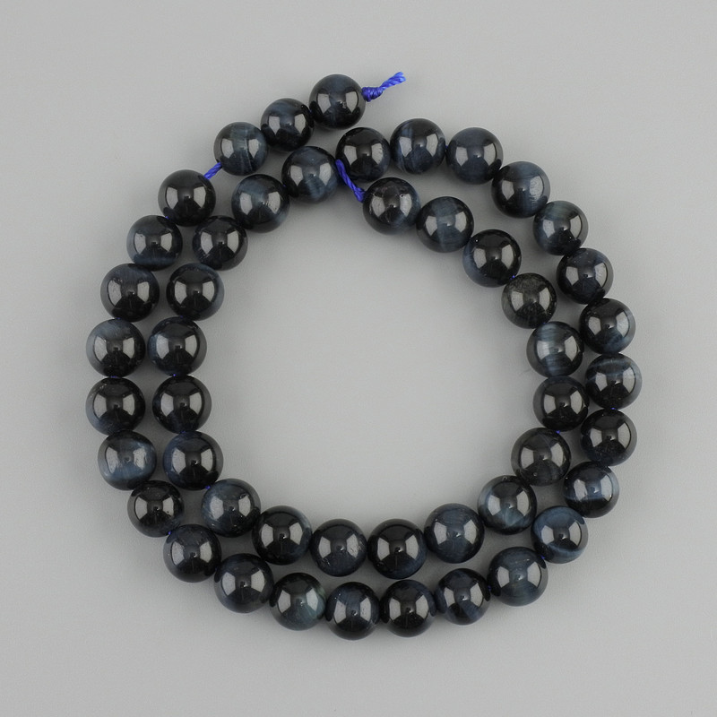 Koraliki z naturalnego kamienia Sokole oko — gładka kula, średnica 8 mm ±, długość 38 cm ±