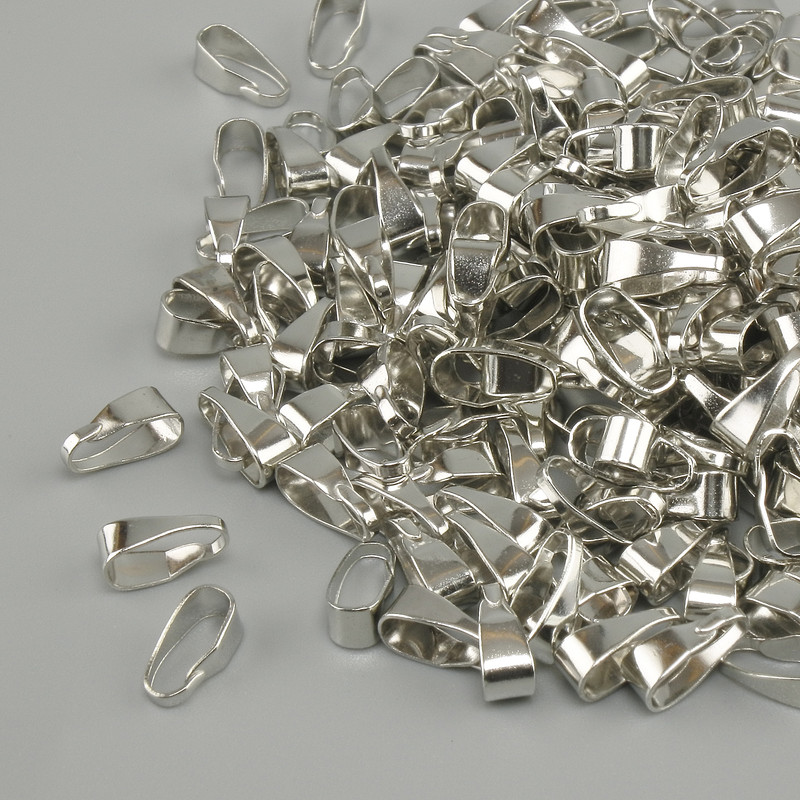 Furnitura jubilerska - uchwyt na wisiorek, średnica 2,5 mm, długość 7 mm, kolor metalu: srebrny, opakowanie 17 g