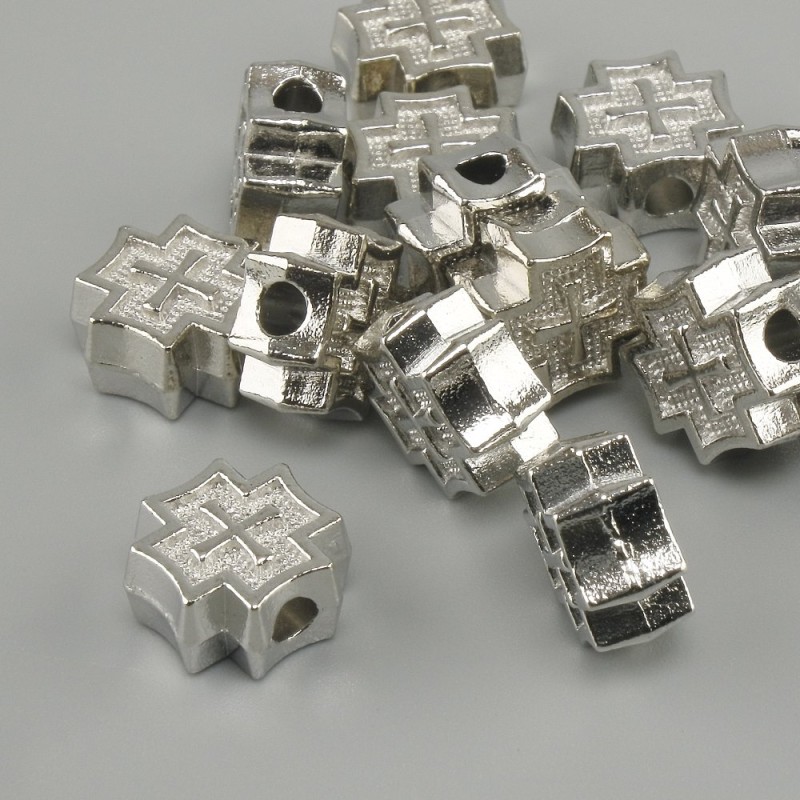 Koralik-wstawka w kształcie krzyża, kolor metalu: żółte złoto, średnica 9×9 mm ±, otwór 2,8 mm ±, opakowanie 20 g (~14 szt.)