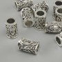 Koralik ozdobny z runą nordycką, średnica 13×9 mm, otwór 6 mm, kolor metalu: srebrzysty, zestaw 10 szt.