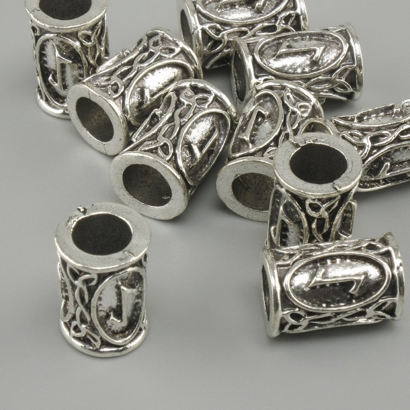 Koralik Runa skandynawska, średnica 13×9 mm ±, otwór 6 mm, kolor metalu: srebrzysty, zestaw 10 szt.