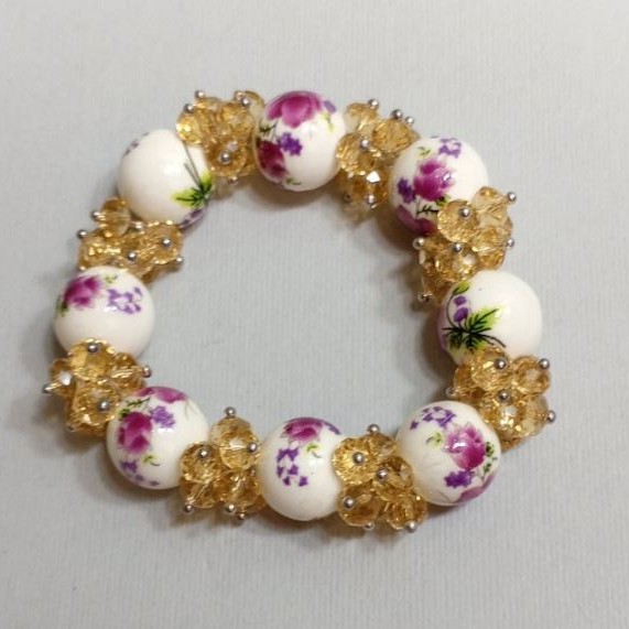 Bransoletka z czeskiego szkła i prasowanego agatu, długość 18 cm, na elastycznej gumce